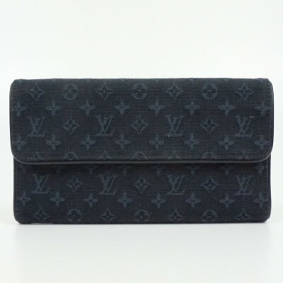Louis Vuitton Porte Tresor Monogram Navy Blue Leather Tri Wallet - Picture 1 of 8